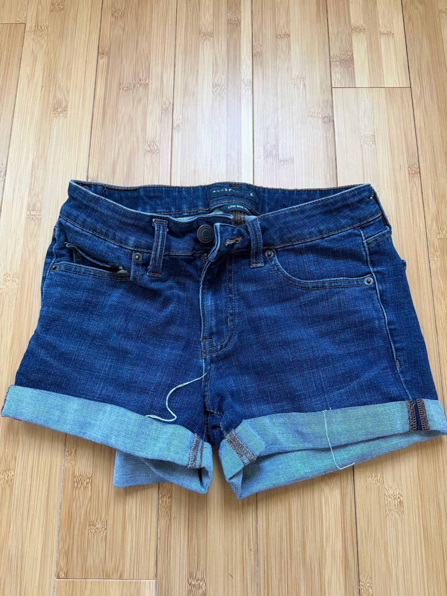 Aeropostale Low Rise Midi Rolled Denim Shorts Dark Wash Size 6 2