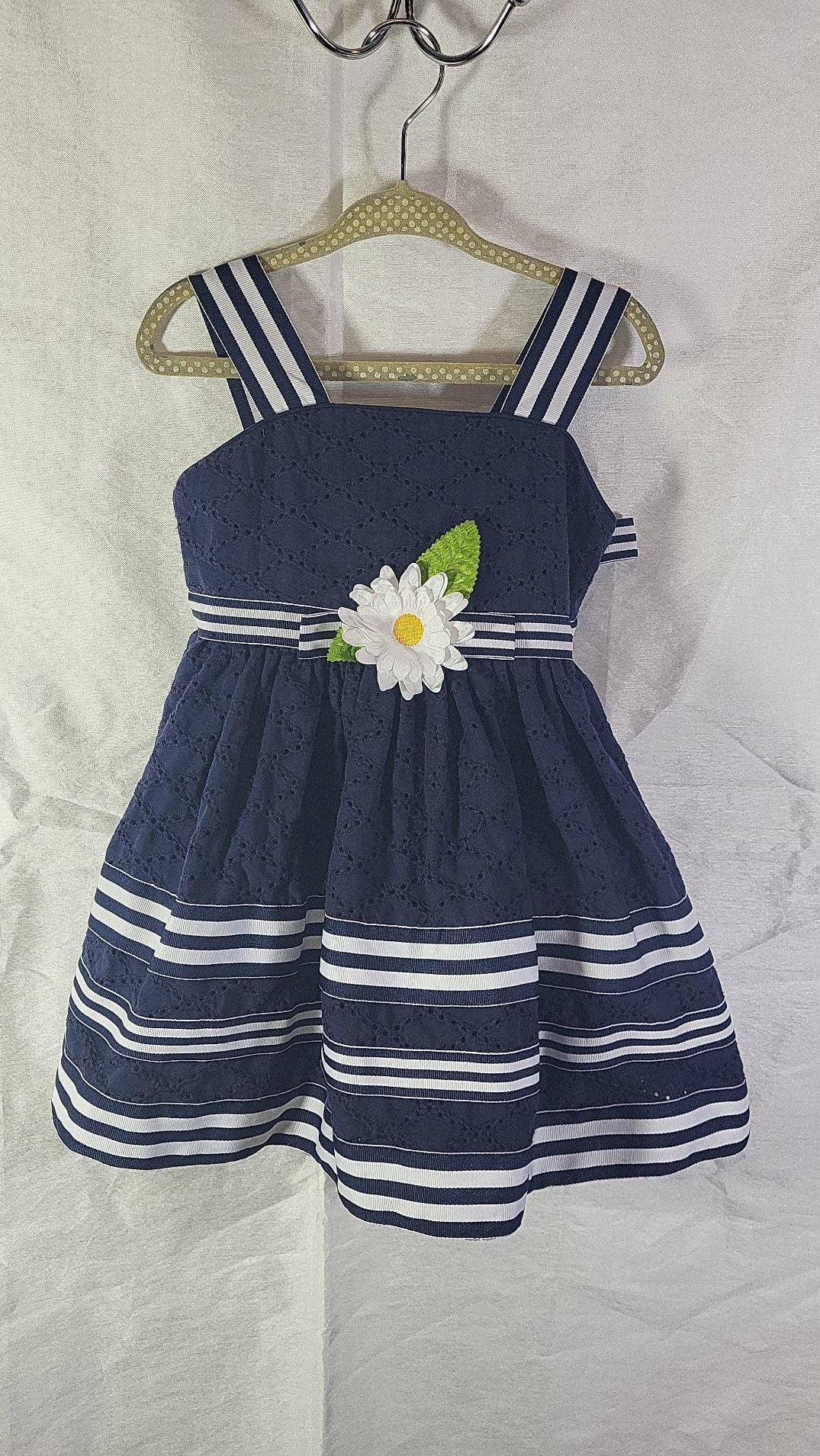 Sweet Heart Rose Toddler Girls Navy Blue Eyelet Daisy Stripe Dress 2T 2