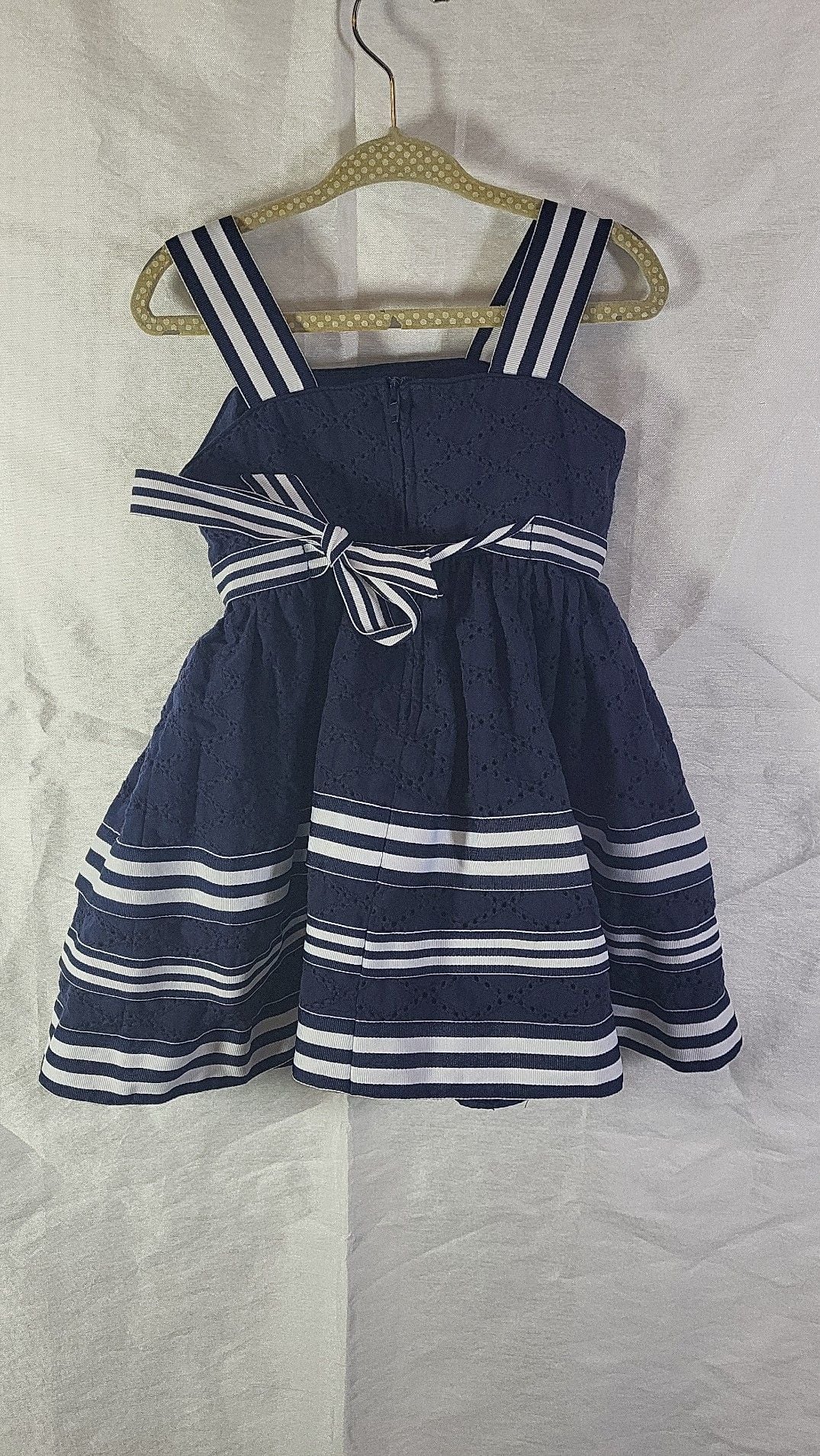 Sweet Heart Rose Toddler Girls Navy Blue Eyelet Daisy Stripe Dress 2T 3