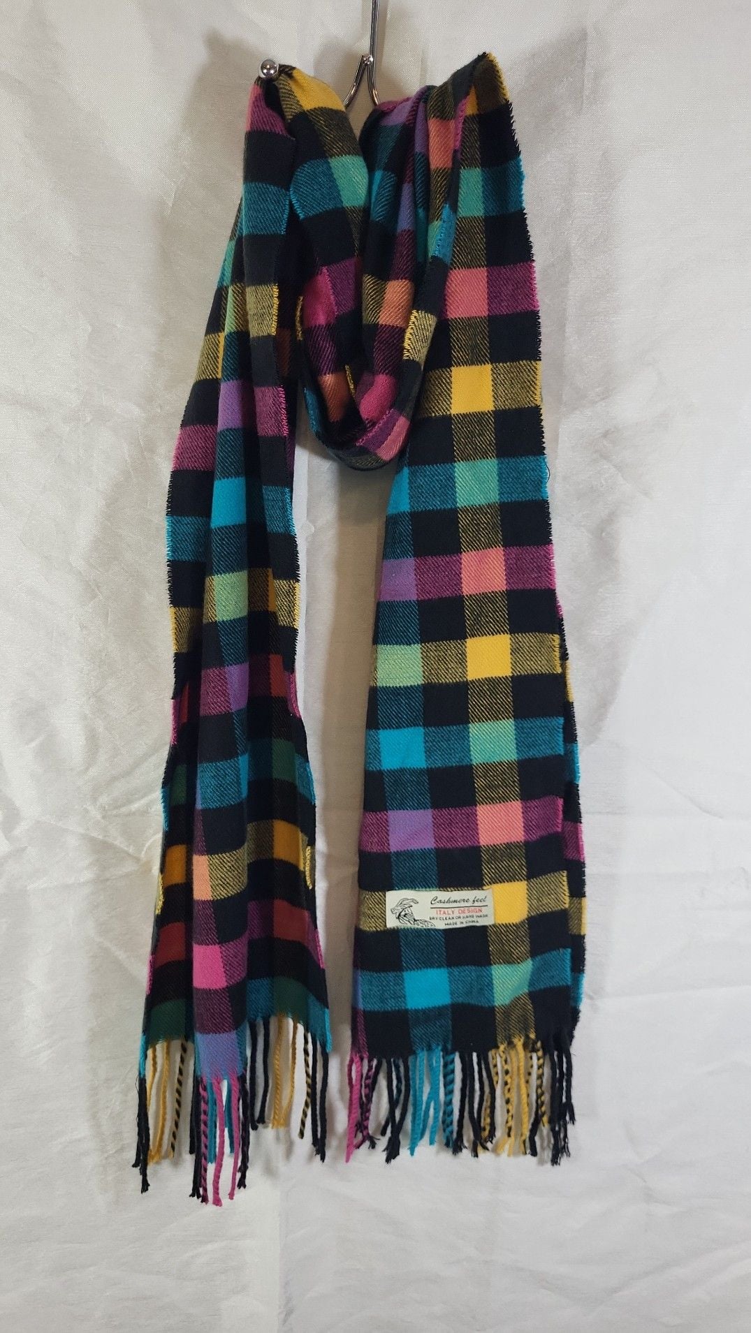 Multicolor Buffalo Plaid Cashmere Feel Winter Fringe Scarf 1