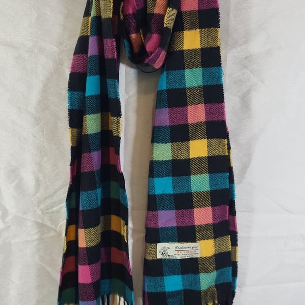 Multicolor Buffalo Plaid Cashmere Feel Winter Fringe Scarf