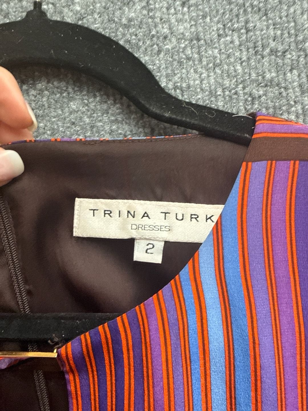 Trina Turk Silk Multicolored Geometric Linear Print Shift Dress 3/4 Sleeve Size 2 3