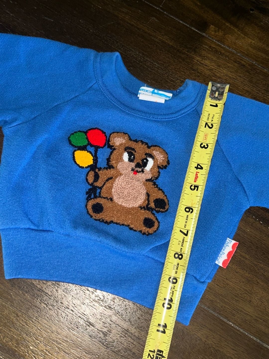 Vintage 1980s Fisher-Price Teddy Bear with Balloons Blue Baby Sweatshirt 12 Months 6