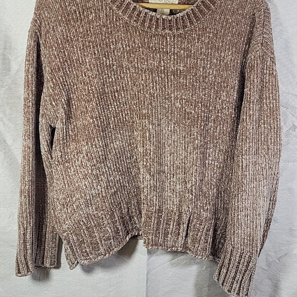 Y2k Cynthia Rowley Tan Chenille Knit Crewneck Sweater, M