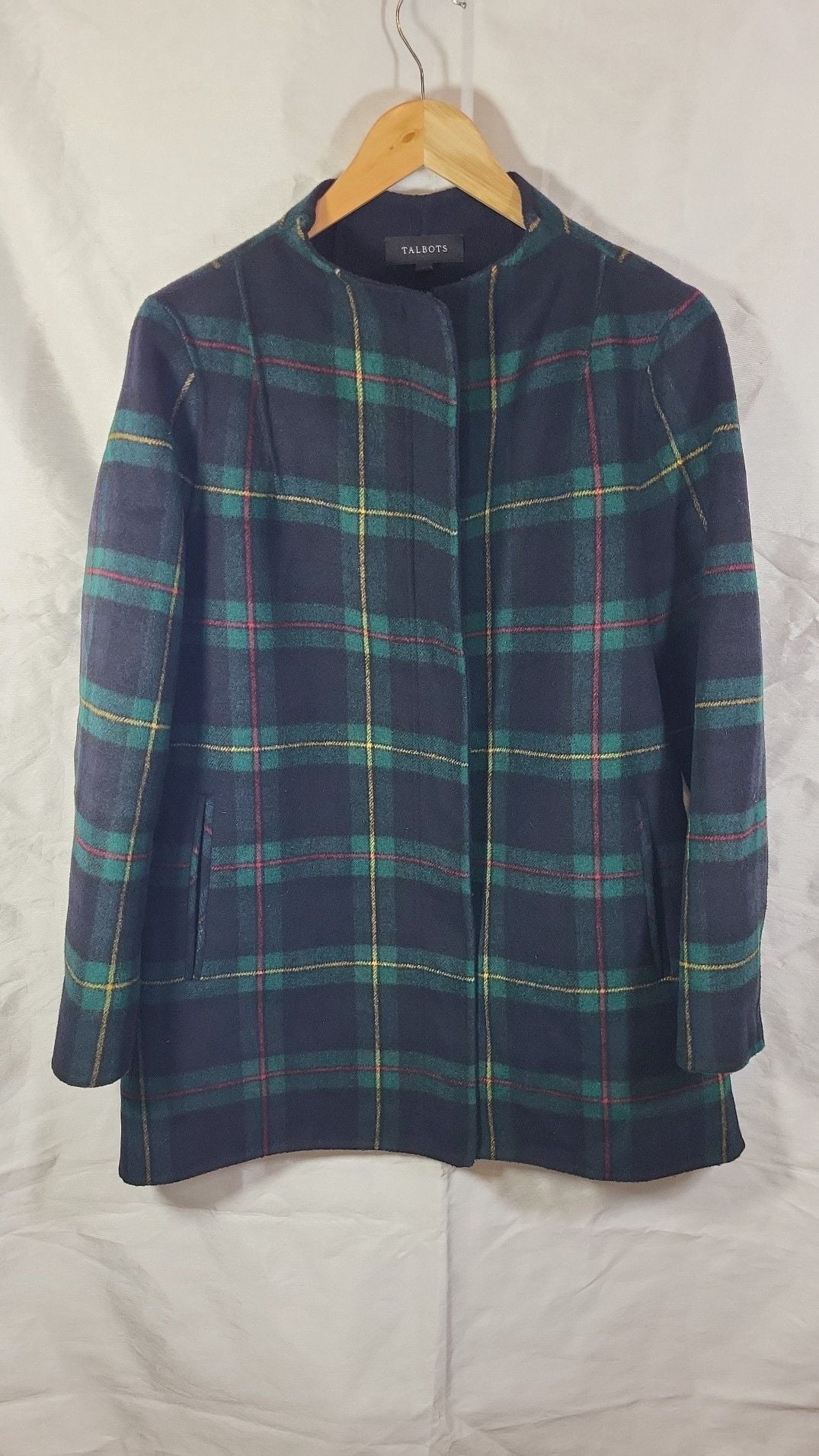Talbots Double-Face Wool Blend Jacket in Black Watch Tartan Plaid, M 2