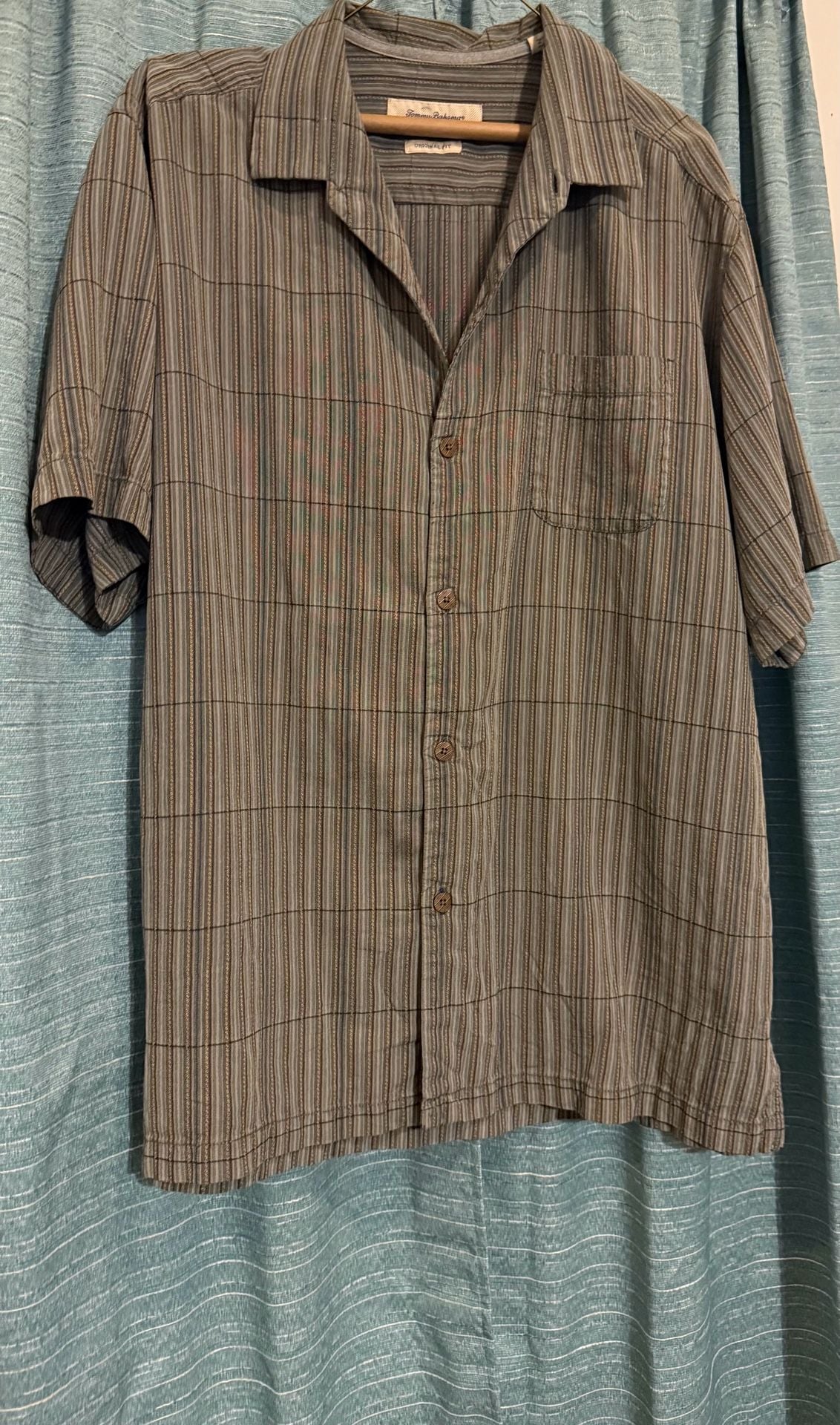 Tommy Bahama 100% Silk Striped Short Sleeve Camp Shirt Original Fit XL 2