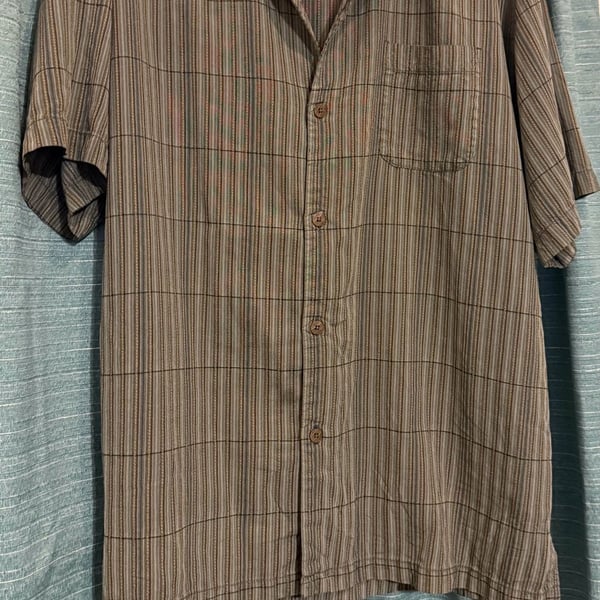 Tommy Bahama 100% Silk Striped Short Sleeve Camp Shirt Original Fit XL