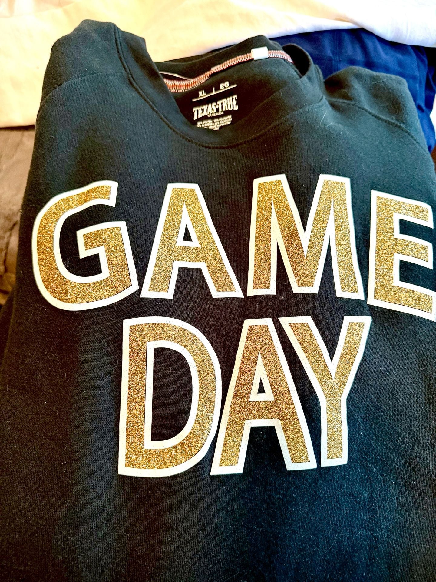 Texas True Threads Black Gameday Crewneck Sweatshirt with Gold Glitter Letters 2