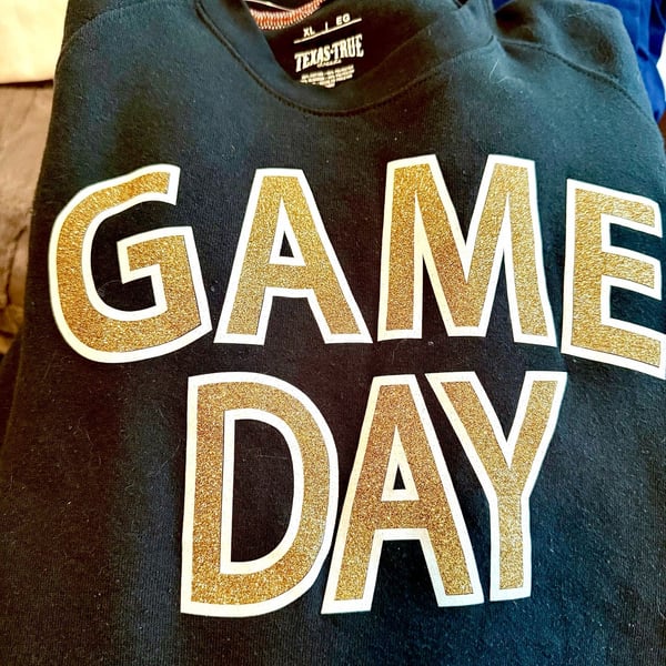 Texas True Threads Black Gameday Crewneck Sweatshirt with Gold Glitter Letters