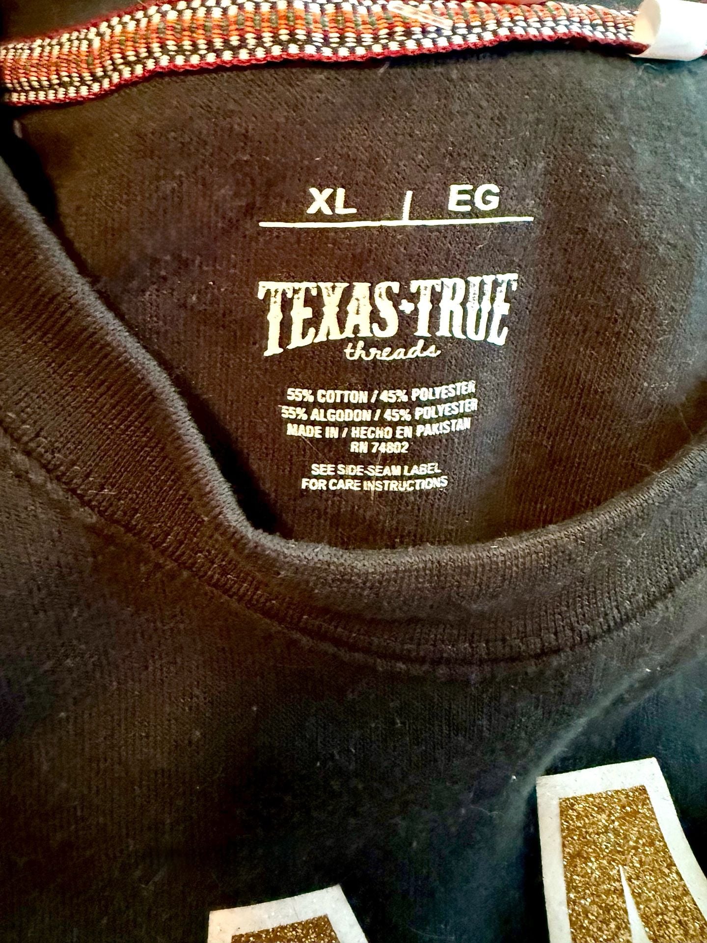 Texas True Threads Black Gameday Crewneck Sweatshirt with Gold Glitter Letters 3
