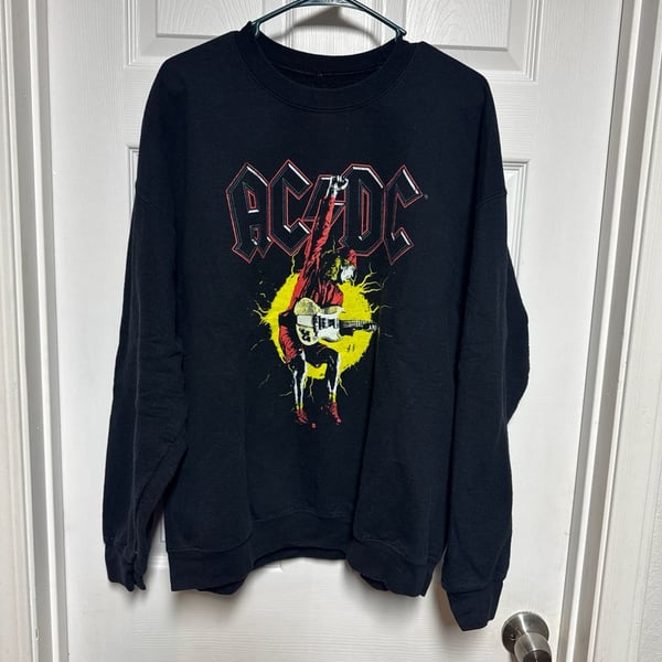 AC/DC Angus Young Razor's Edge Graphic Crewneck Sweatshirt Black Large
