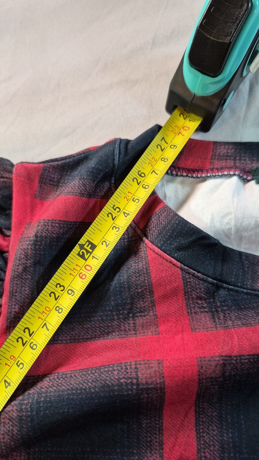 Oshffan Women's Red and Black Plaid Puff Sleeve Round Neck Top Small 9