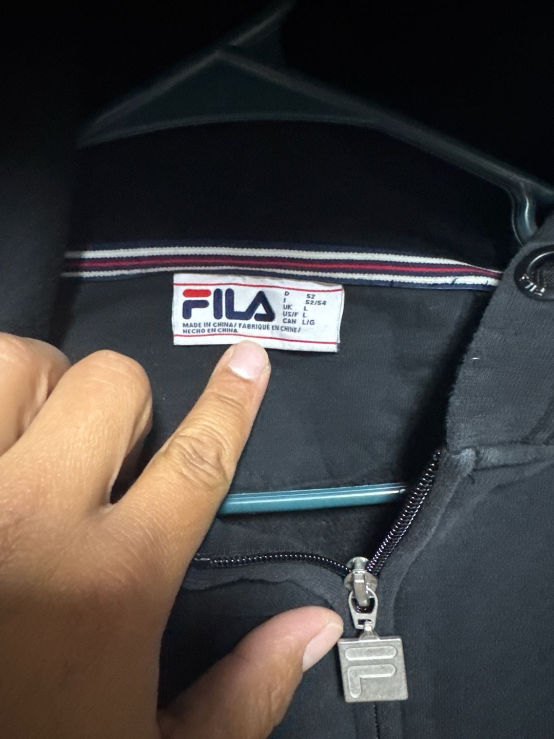FILA Men's Black Vintage Full Zip Hoodie with Striped Cuffs Size Large 3
