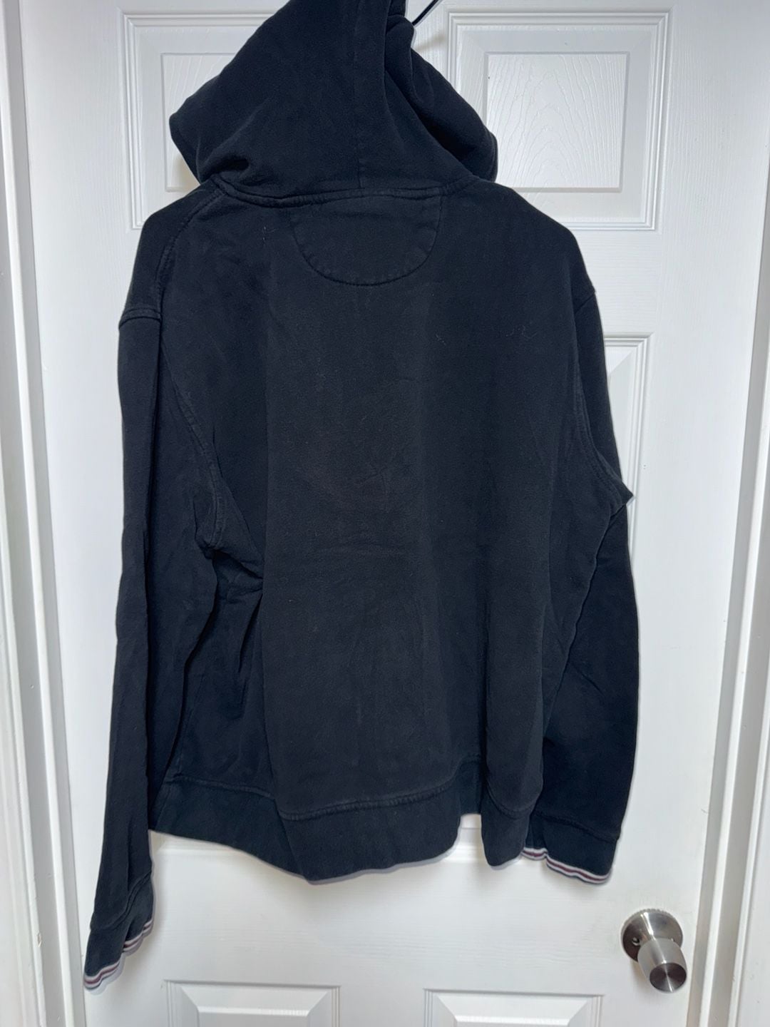 FILA Men's Black Vintage Full Zip Hoodie with Striped Cuffs Size Large 5