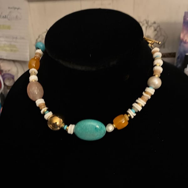 Mayamar Bold Stone Beaded Mixed Gemstone Necklace