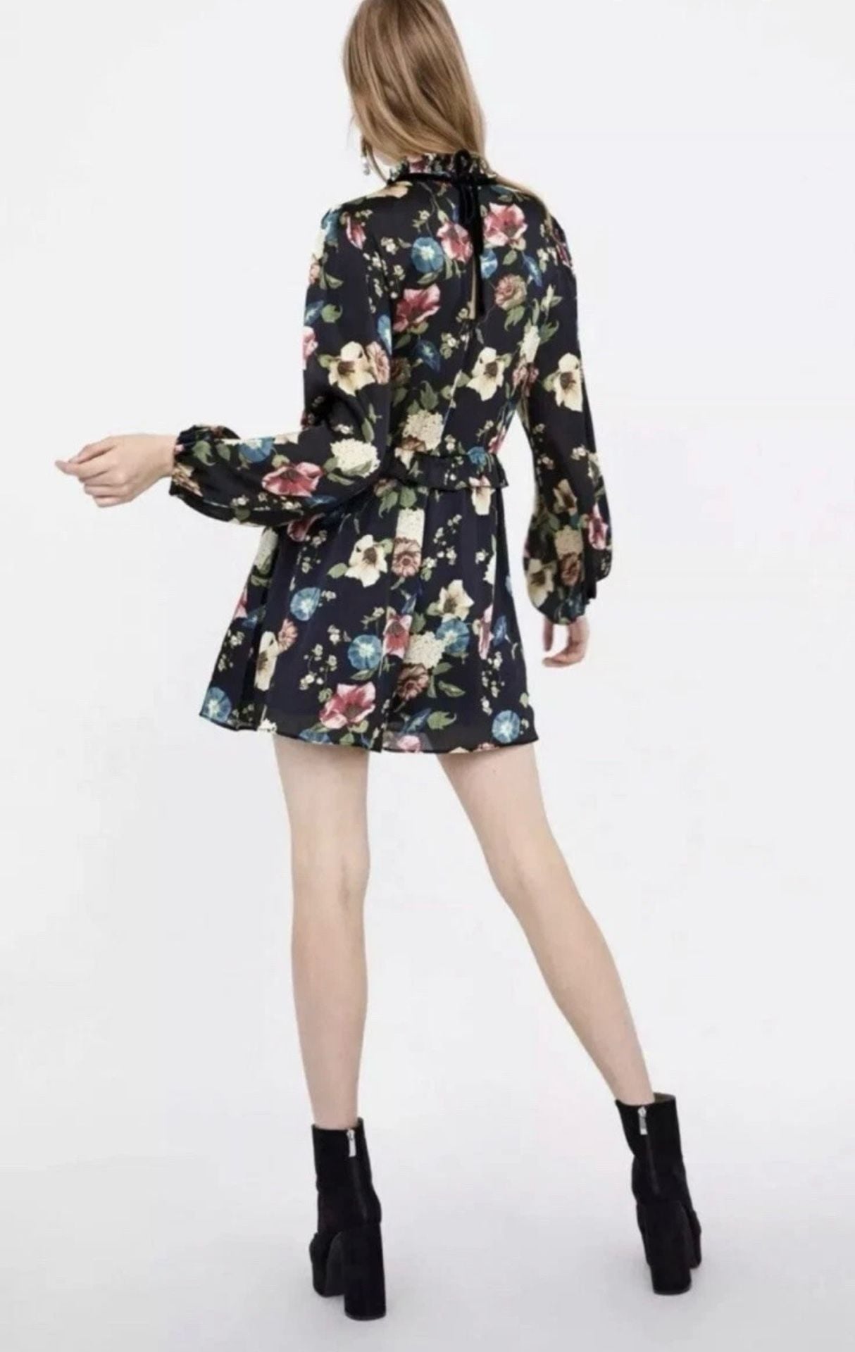 ZARA Floral Print Smocked High Neck Mini Jumpsuit Romper 3