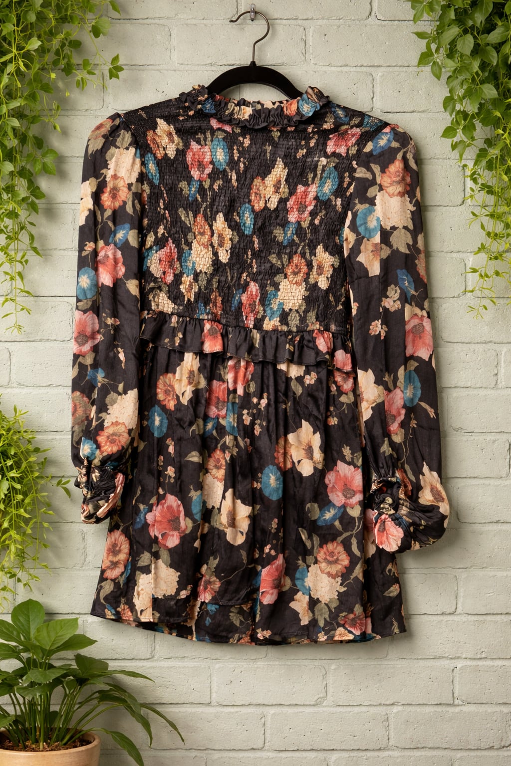 ZARA Floral Print Smocked High Neck Mini Jumpsuit Romper 5