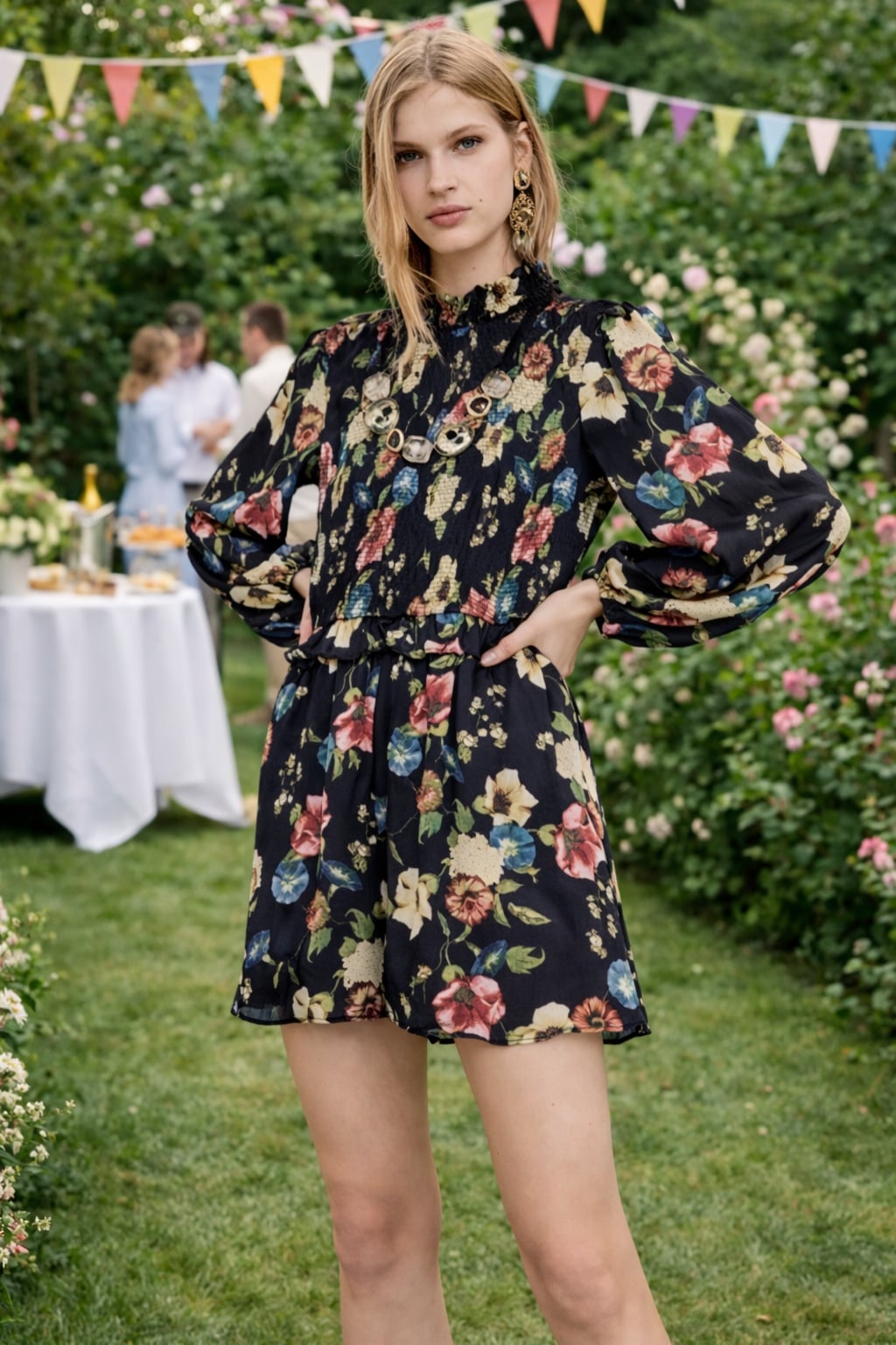 ZARA Floral Print Smocked High Neck Mini Jumpsuit Romper 2