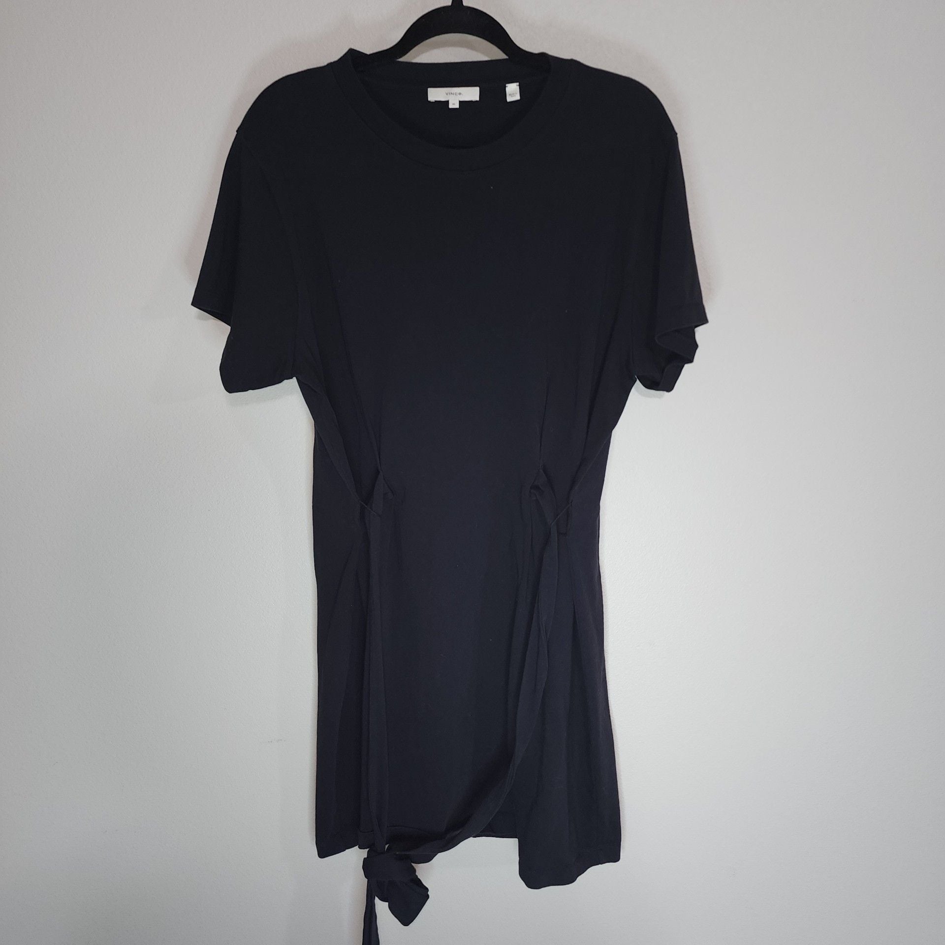 Vince. Black 100% Cotton Short Sleeve Tie-Waist T-Shirt Mini Dress XL 3