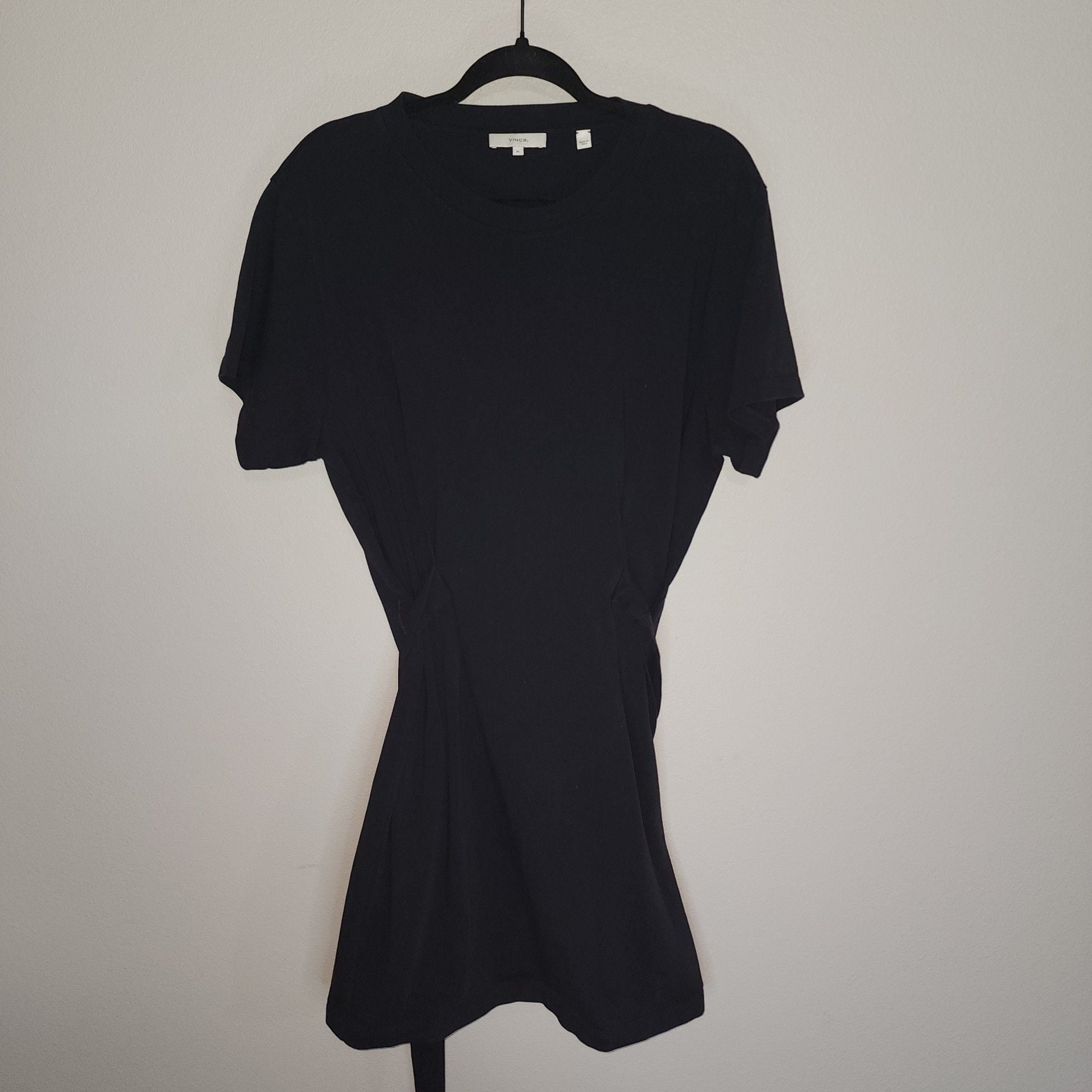 Vince. Black 100% Cotton Short Sleeve Tie-Waist T-Shirt Mini Dress XL 4
