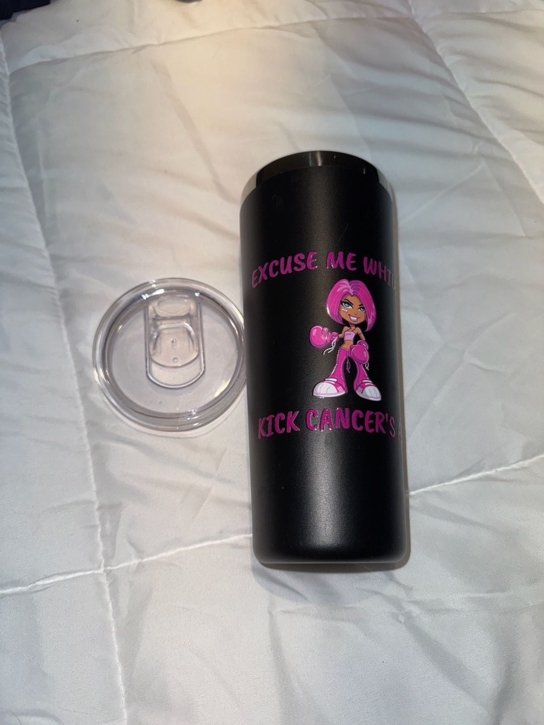 Breast Cancer Awareness Tumbler, Pink Boxer Empowerment Graphic, 20oz 1