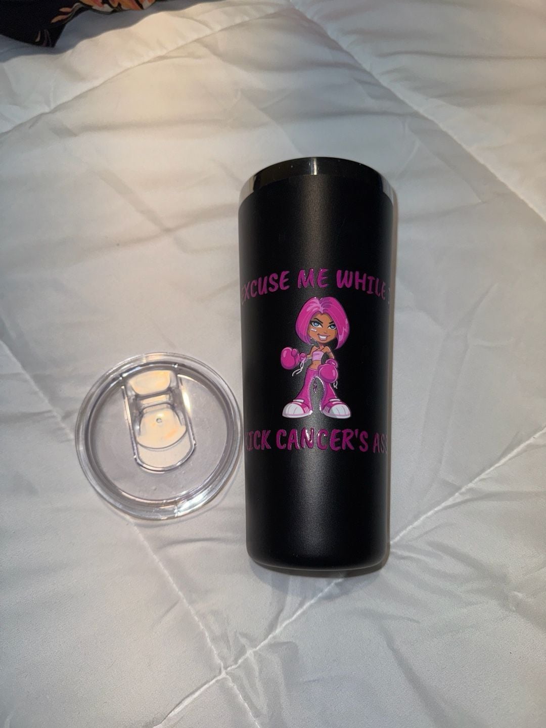 Breast Cancer Awareness Tumbler, Pink Boxer Empowerment Graphic, 20oz 4