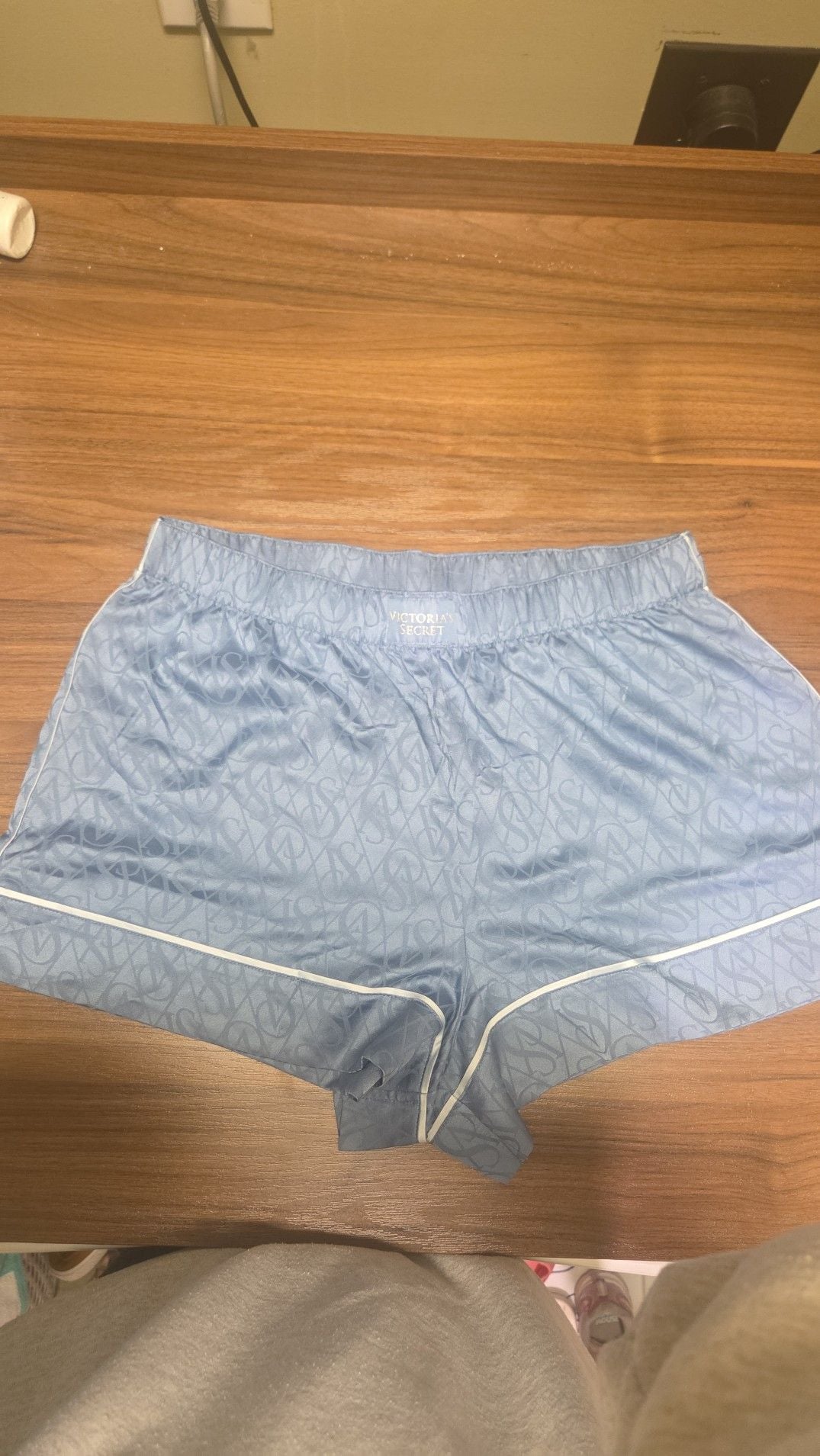 Victoria's Secret Blue Satin VS Logo Jacquard Sleep Shorts size M NWT 2