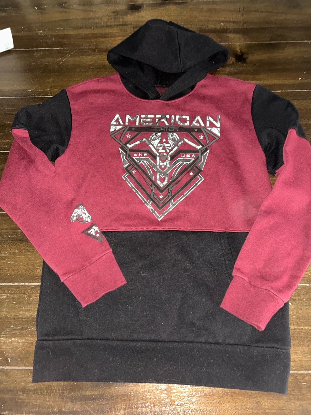 American Fighter Boys Burleson Hooded Sweatshirt in Jester Red Black 2