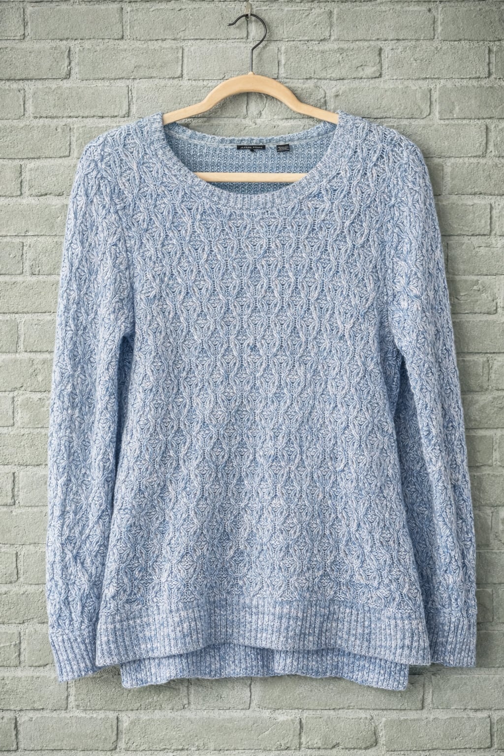 Jeanne Pierre Women's Blue Marl Cable Knit 100% Cotton Crew Neck Sweater Size Large 2