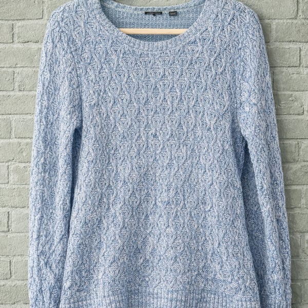 Jeanne Pierre Women's Blue Marl Cable Knit 100% Cotton Crew Neck Sweater Size Large