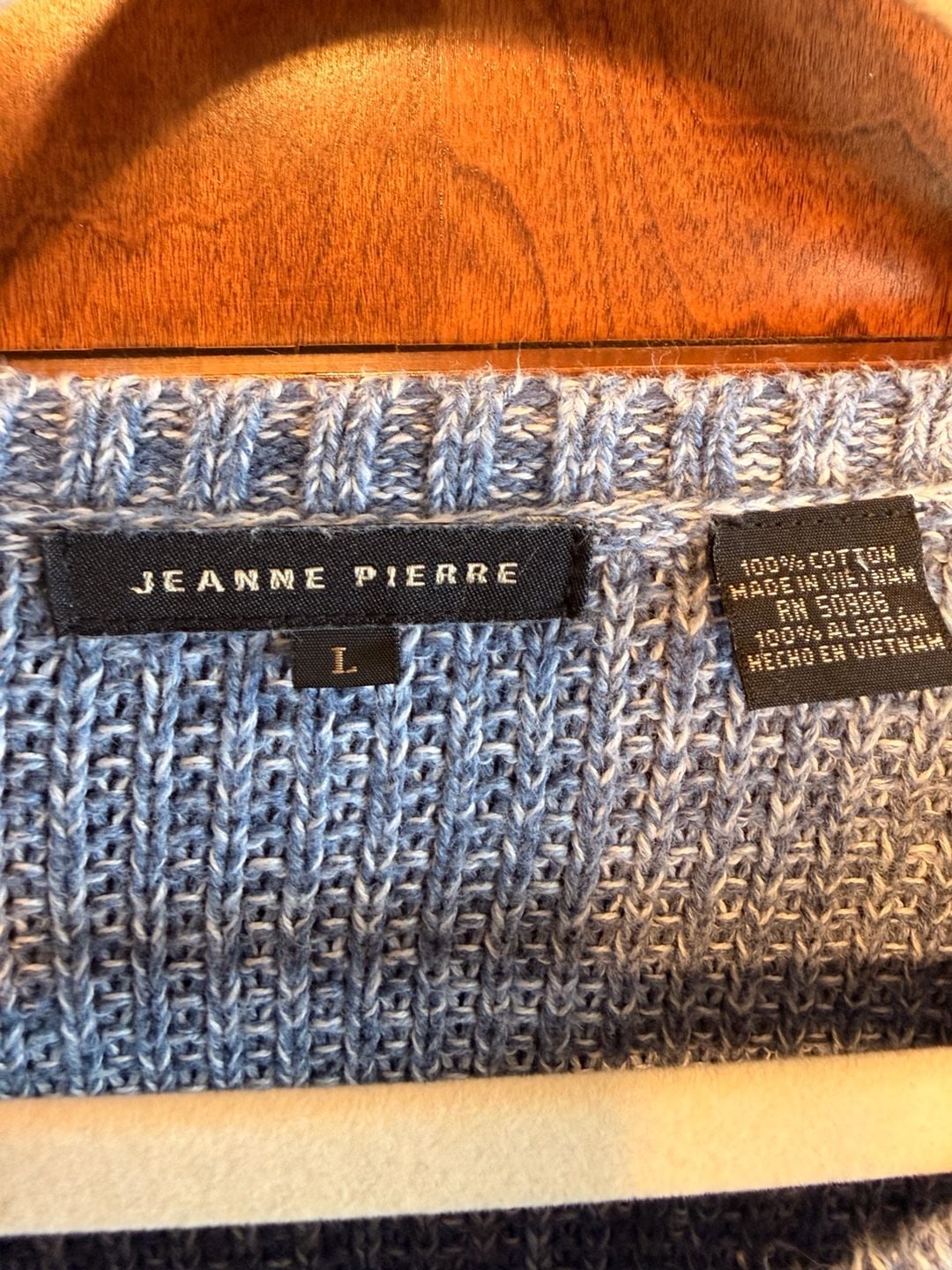 Jeanne Pierre Women's Blue Marl Cable Knit 100% Cotton Crew Neck Sweater Size Large 4