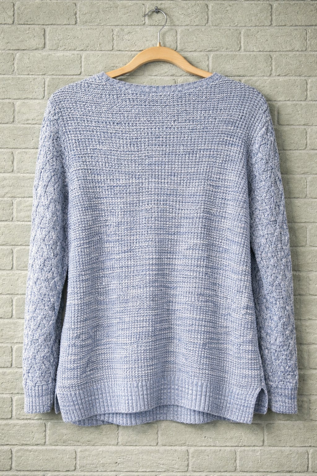 Jeanne Pierre Women's Blue Marl Cable Knit 100% Cotton Crew Neck Sweater Size Large 3