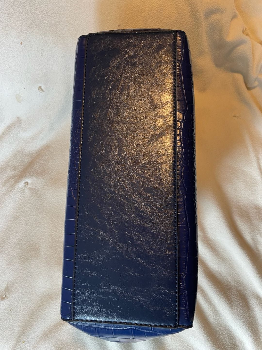 Blue Croc Embossed Structured Satchel Handbag Y2K Faux Leather Statement 7