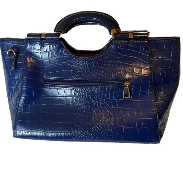 Blue Croc Embossed Structured Satchel Handbag Y2K Faux Leather Statement