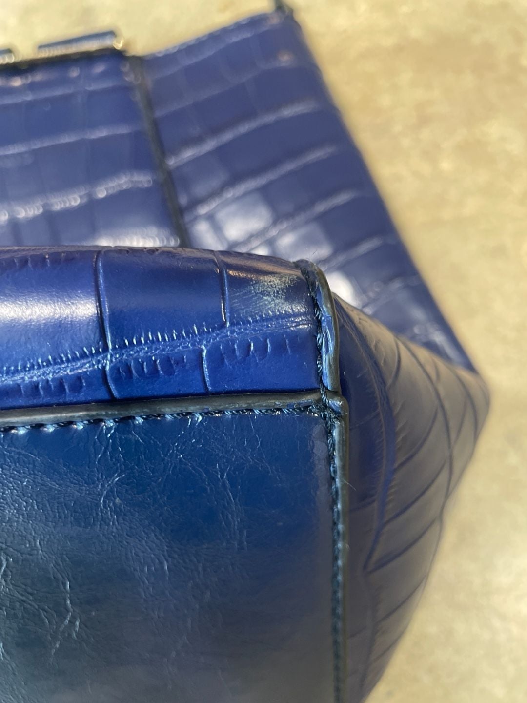 Blue Croc Embossed Structured Satchel Handbag Y2K Faux Leather Statement 9
