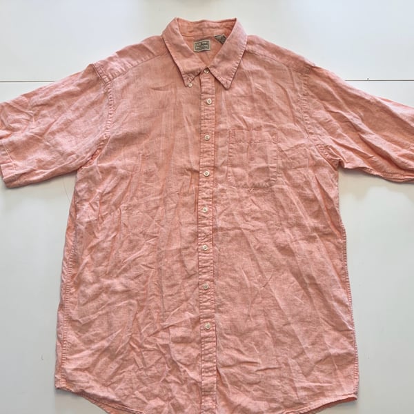 L.L.Bean Men's XL-Tall 100% Linen Short Sleeve Button Up Shirt Salmon Orange