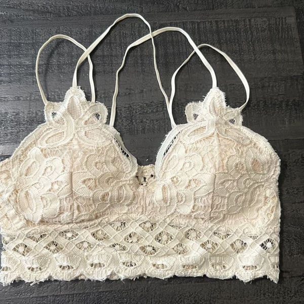 Anemone FT0918 Smocked Back Floral Lace Bralette in Cream#303