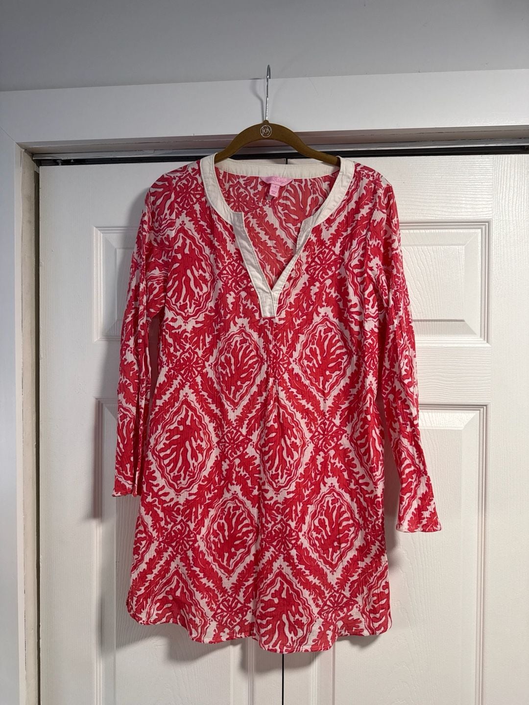 Lilly Pulitzer Pink Coral Reef Geo Gauze Tunic Swim Cover Up 2