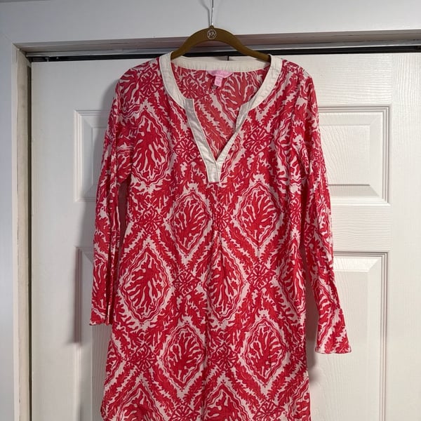 Lilly Pulitzer Pink Coral Reef Geo Gauze Tunic Swim Cover Up