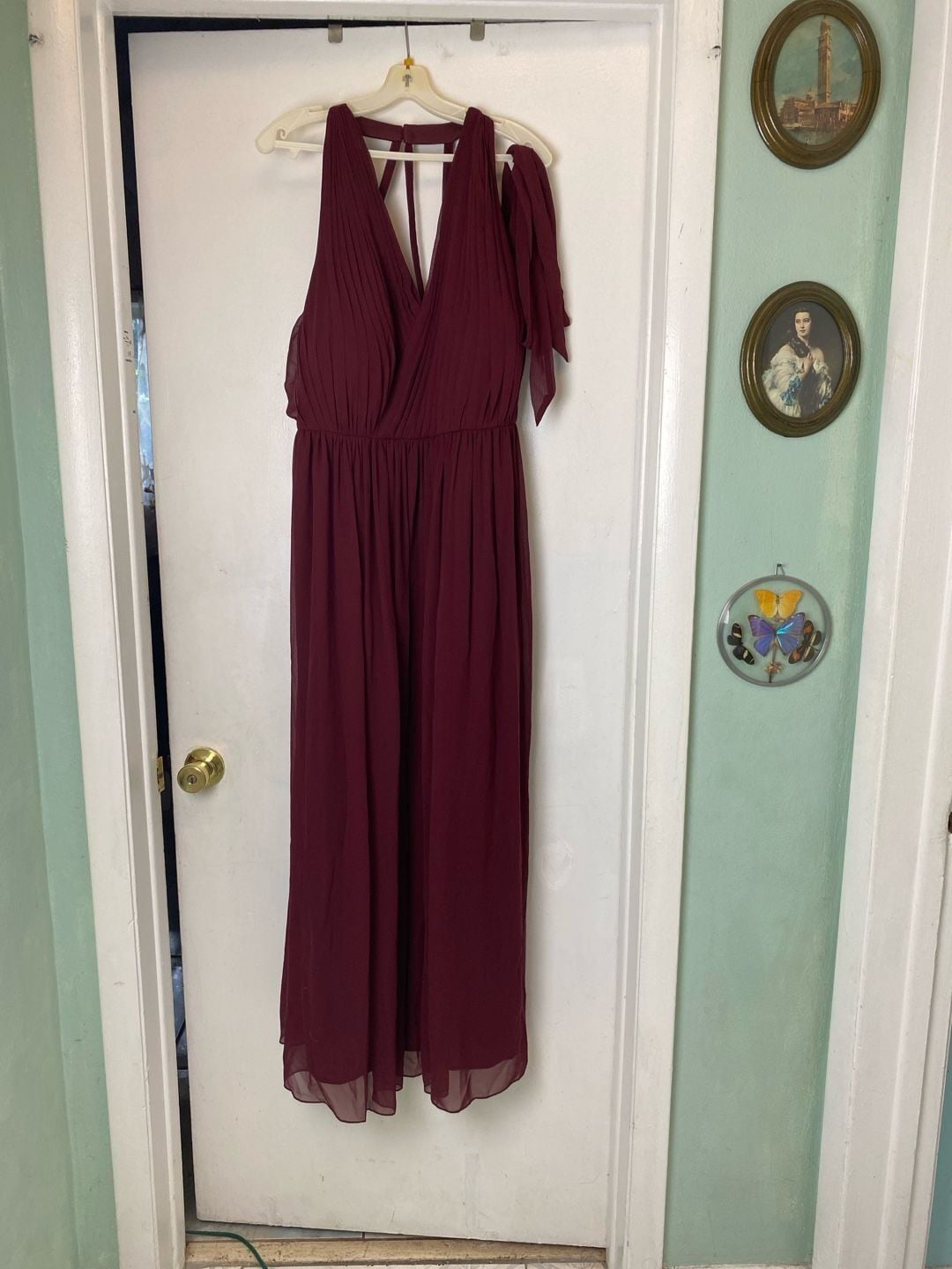 AZAZIE Wine Chiffon Multi-Way Crisscross High-Neck Maxi Bridesmaid Dress XL 2