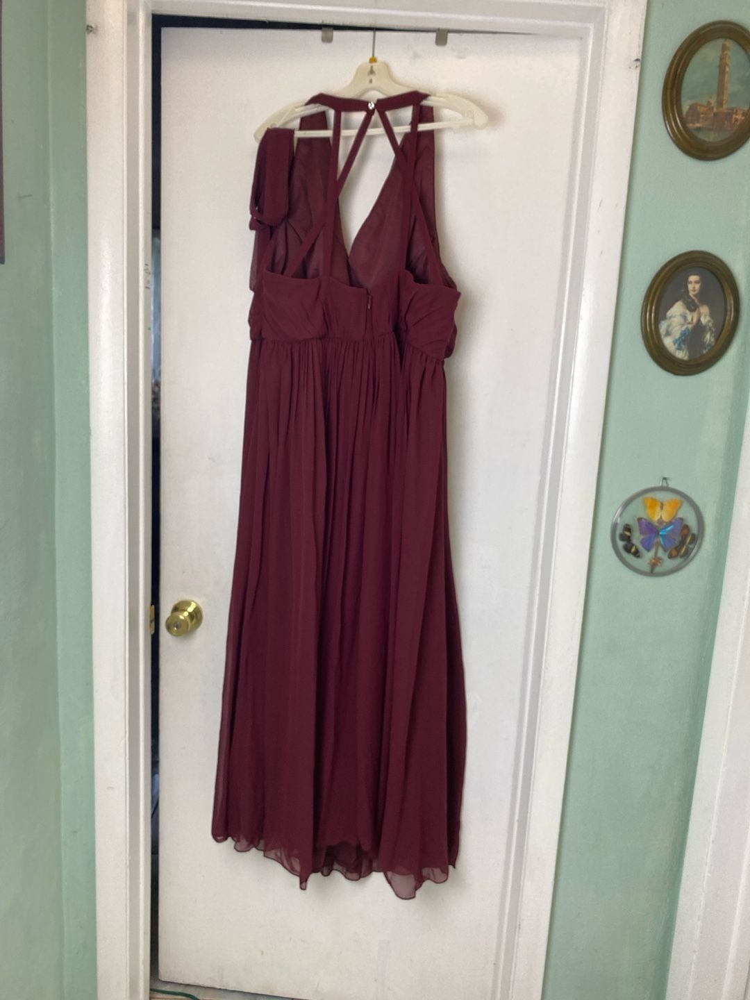 AZAZIE Wine Chiffon Multi-Way Crisscross High-Neck Maxi Bridesmaid Dress XL 3