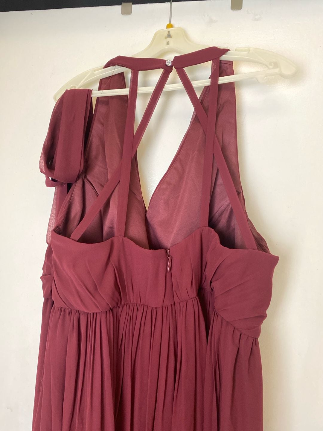 AZAZIE Wine Chiffon Multi-Way Crisscross High-Neck Maxi Bridesmaid Dress XL 4