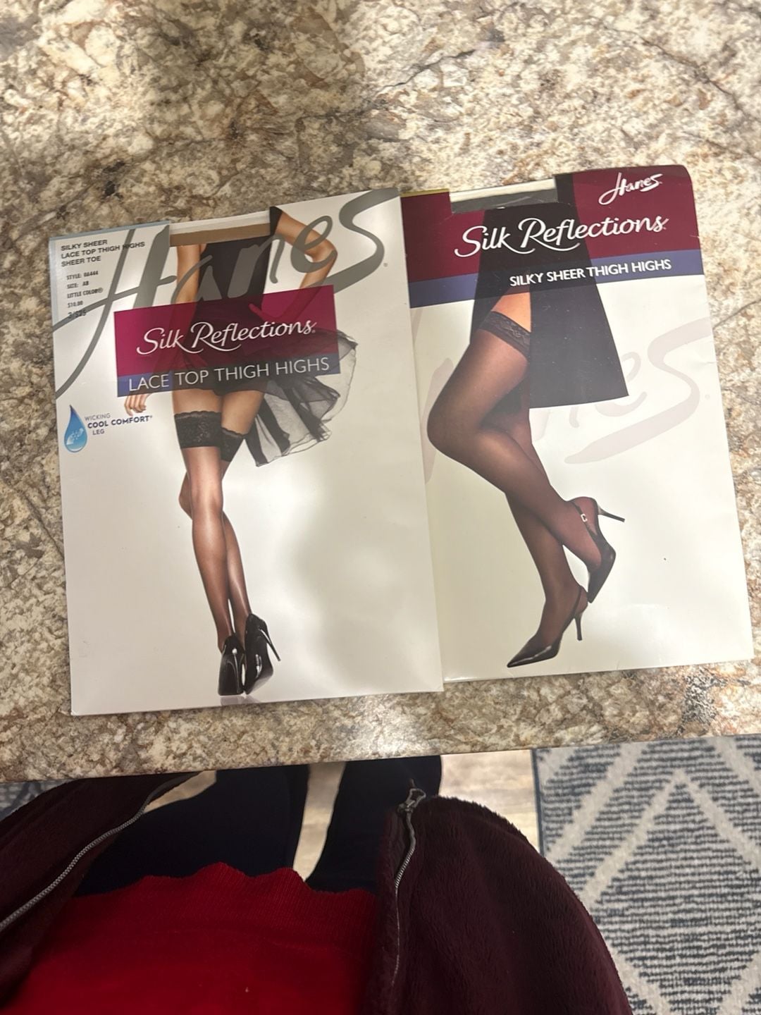 Lot of 2 Hanes Silk Reflections Thigh Highs: 1 Lace Top Style 0A444 and 1 Silky Sheer Style 720 Size AB 1