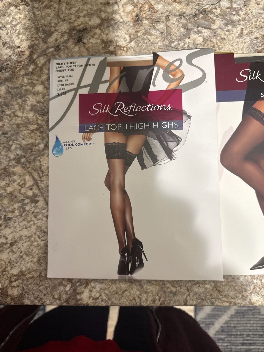 Lot of 2 Hanes Silk Reflections Thigh Highs: 1 Lace Top Style 0A444 and 1 Silky Sheer Style 720 Size AB 2