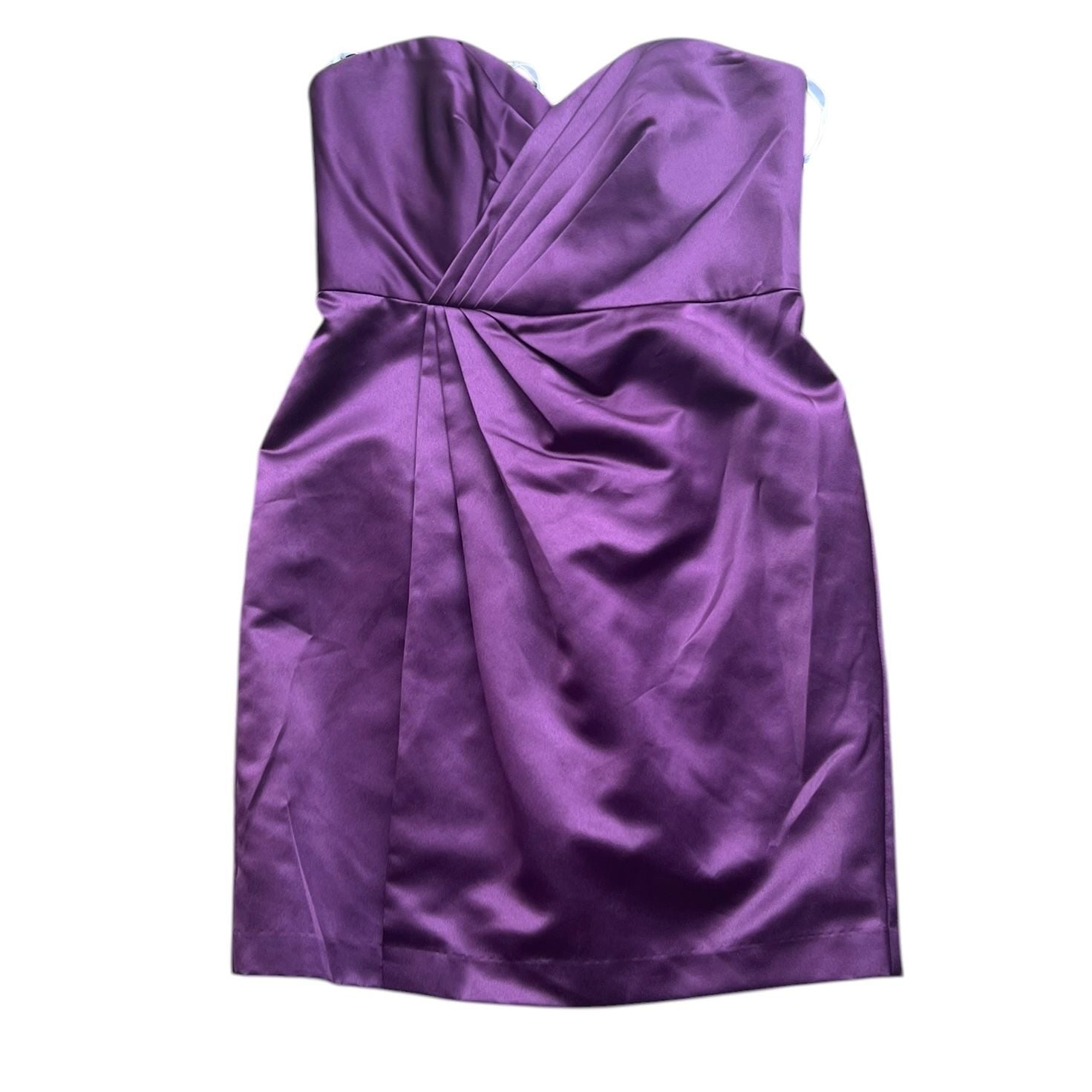 David's Bridal Purple Satin Strapless Pleated Cocktail Bridesmaid Dress Size 10 2