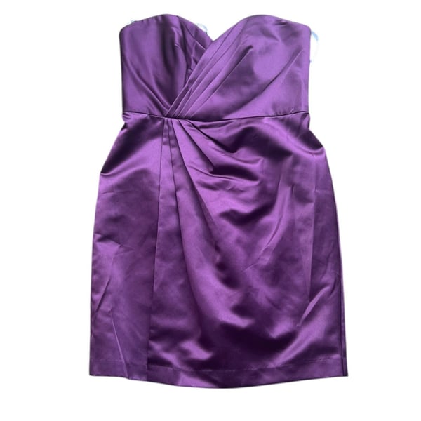 David's Bridal Purple Satin Strapless Pleated Cocktail Bridesmaid Dress Size 10