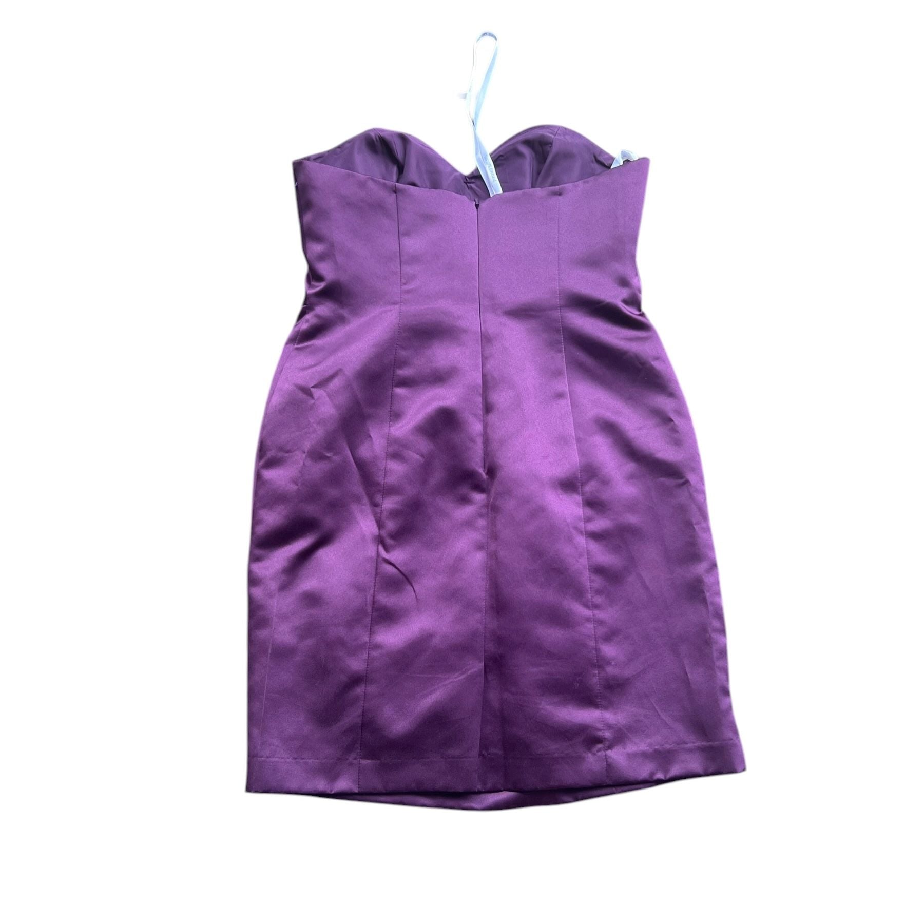 David's Bridal Purple Satin Strapless Pleated Cocktail Bridesmaid Dress Size 10 5
