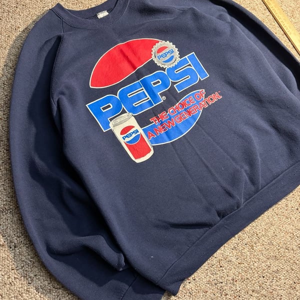Vintage 80s Pepsi The Choice of a New Generation Navy Crewneck Sweatshirt XL