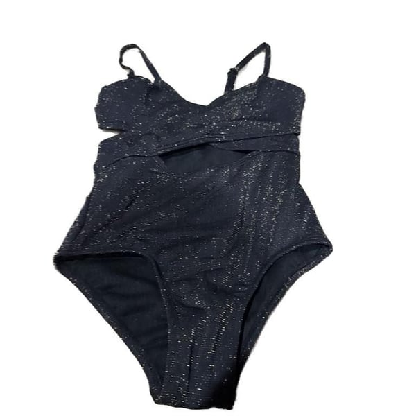  Girls' Black Metallic Glitter Cut-Out One Piece Swimsuit
C3