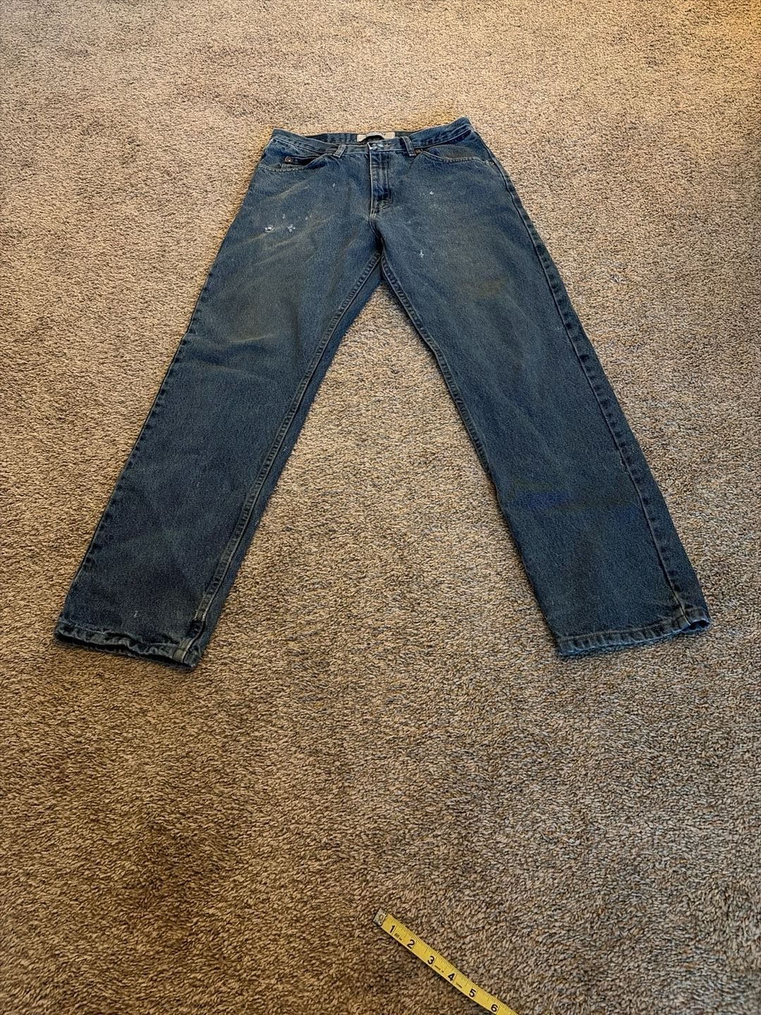 Wrangler Authentics Men's Distressed Relaxed Fit Jeans Size 32x34 Blue Denim 2